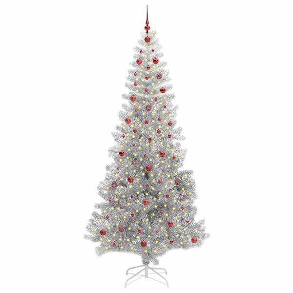 vidaXL &Aacute;rvore de Natal com 300 LEDs com suporte Prateado 240 cm PET