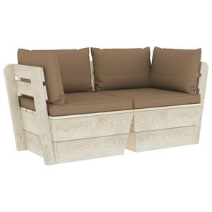vidaXL Sof&aacute; paletes 2 lugares p/ jardim c/ almofad&otilde;es madeira de abeto