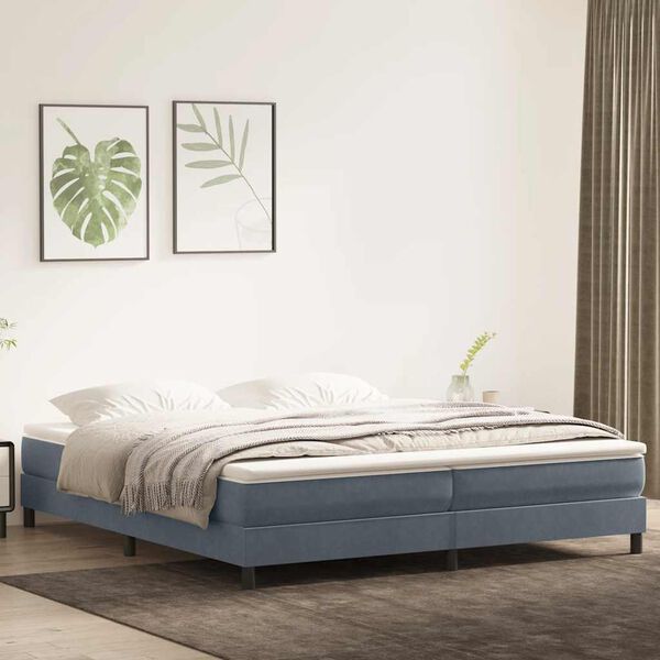 vidaXL Cama com molas colch&atilde;o 200x210 cm veludo cinzento-escuro