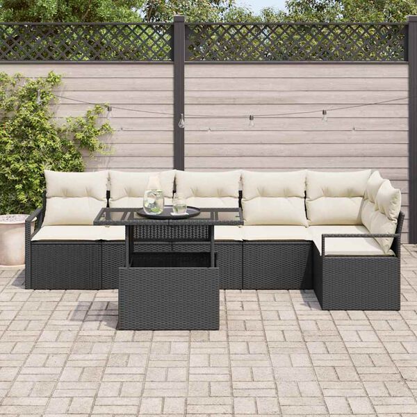 vidaXL Conjunto de Sof&aacute; de Jardim 7 pcs Preto Rattan Sint&eacute;tico