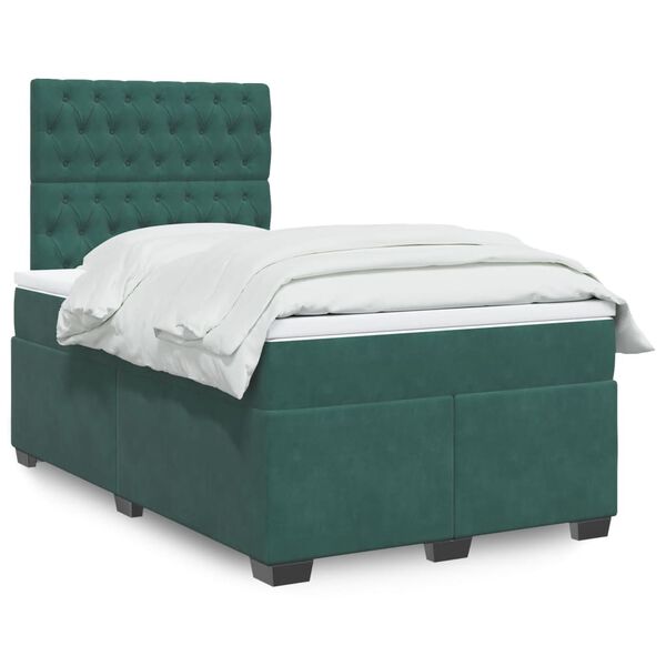 vidaXL Cama boxspring com colchão 120x200 cm veludo verde-escuro