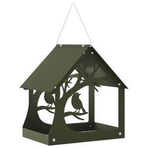 vidaXL Comedouro suspenso para p&aacute;ssaros A&ccedil;o Verde-Azeitona