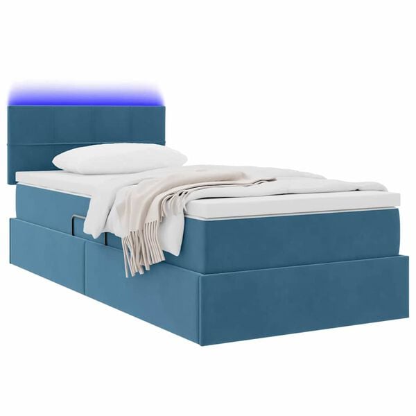 vidaXL Cama com arruma&ccedil;&atilde;o e LED com led Azul Escuro 90 x 200 cm Veludo