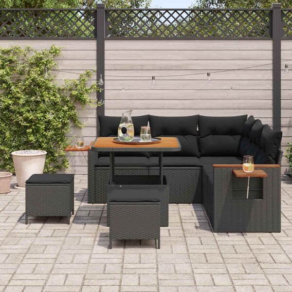 vidaXL Conjunto de Sof&aacute; de Jardim com almofada Preto Rattan Sint&eacute;tico