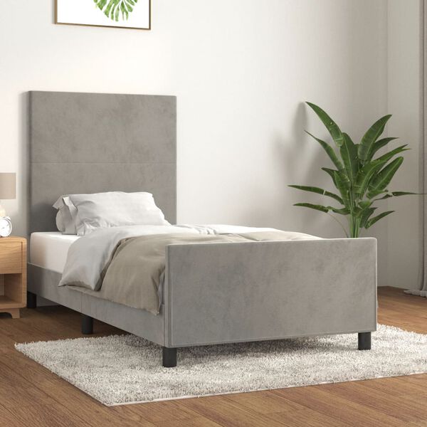 vidaXL Estrutura de cama sem colchão 100x200 cm veludo cinzento-claro