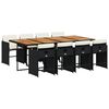 vidaXL 9 pcs conjunto de jantar p/ jardim c/ almofad&otilde;es vime PE preto