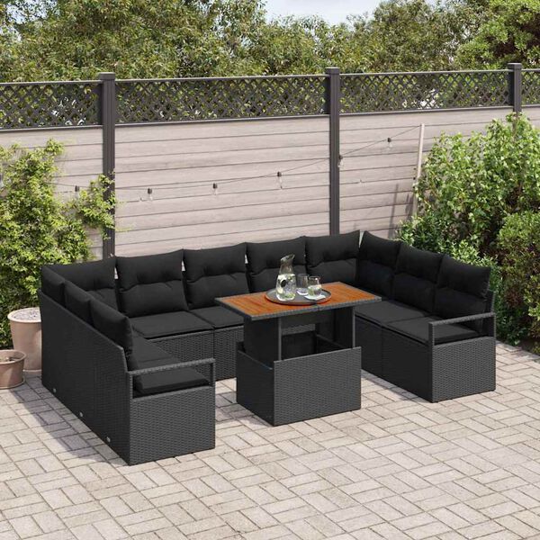 vidaXL Conjunto de Sof&aacute; de Jardim 10 pcs Preto Rattan Sint&eacute;tico