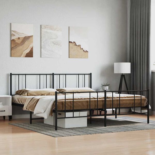 vidaXL Estrutura de cama com cabeceira e p&eacute;s 193x203 cm metal preto
