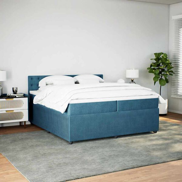vidaXL Cama com molas/colch&atilde;o 200x200 cm veludo azul
