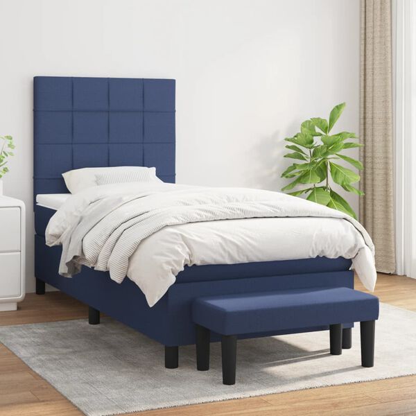 vidaXL Cama com molas/colch&atilde;o 90x190 cm tecido azul