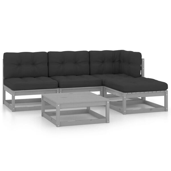 vidaXL 5 pcs conjunto lounge de jardim c/ almofad&otilde;es pinho maci&ccedil;o