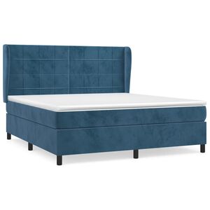 vidaXL Cama com molas/colch&atilde;o 160x200 cm veludo azul-escuro