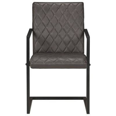 vidaXL Cadeiras de jantar cantilever 4 pcs couro genuíno cinzento