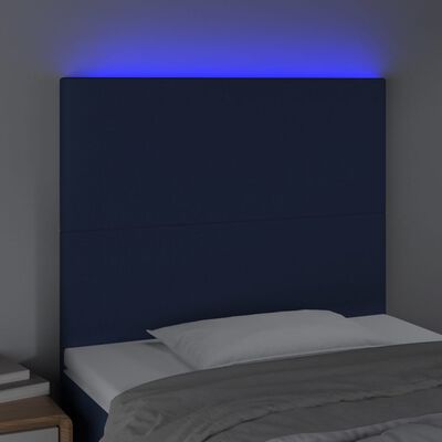 vidaXL Cabeceira cama c/ LED tecido 100x5x118/128 cm azul