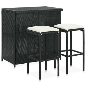 vidaXL 3 pcs conjunto de bar vime PE preto