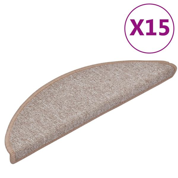 vidaXL Tapetes de escada 15 pe&ccedil;as 56x17x3 cm marrom claro semicircular