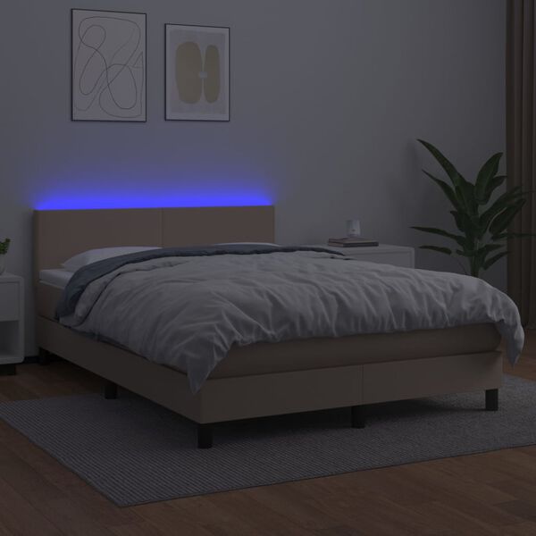 vidaXL Cama box spring c/colch&atilde;o/LED 140x200cm couro artif. cappuccino