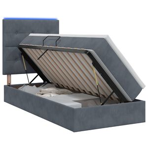 vidaXL Cama de Armazenamento LED com Colch&atilde;o Cinzento-Escuro