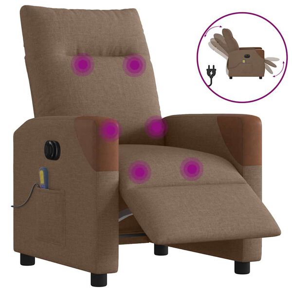vidaXL Poltrona de massagens reclin&aacute;vel el&eacute;trica tecido castanho