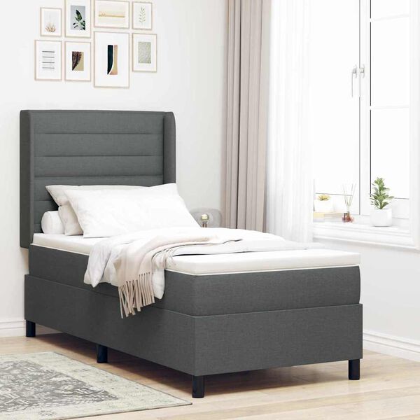 vidaXL Cama Box com colch&atilde;o Cinzento escuro 100 x 200 cm tecido