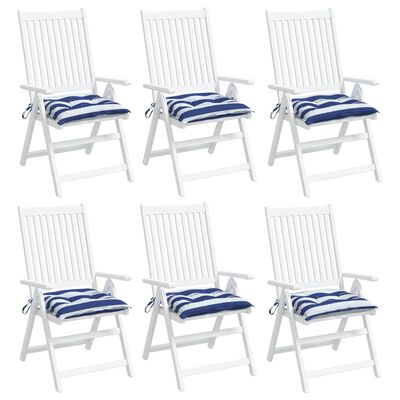 vidaXL Almofadões p/ cadeira 6pcs 40x40x7 cm tecido riscas azul/branco