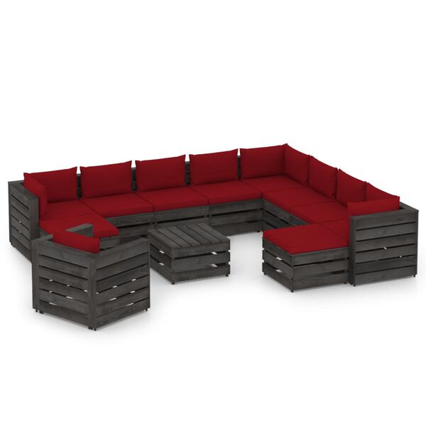 vidaXL 12pcs conj. lounge jardim + almofad&otilde;es madeira impreg. cinzento