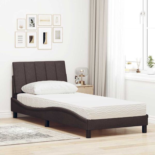 vidaXL Cama com colch&atilde;o Hanko 90x190 cm tecido castanho-escuro