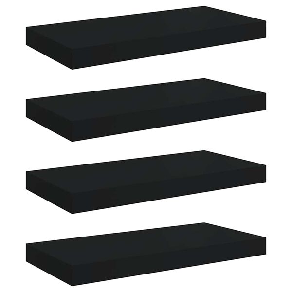 vidaXL Prateleiras de parede suspensas 4 pcs 50x23x3,8cm MDF preto