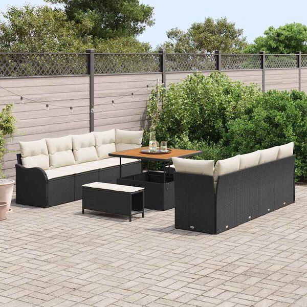 vidaXL Conjunto de Sofá de Jardim 11 pcs Preto vime PE