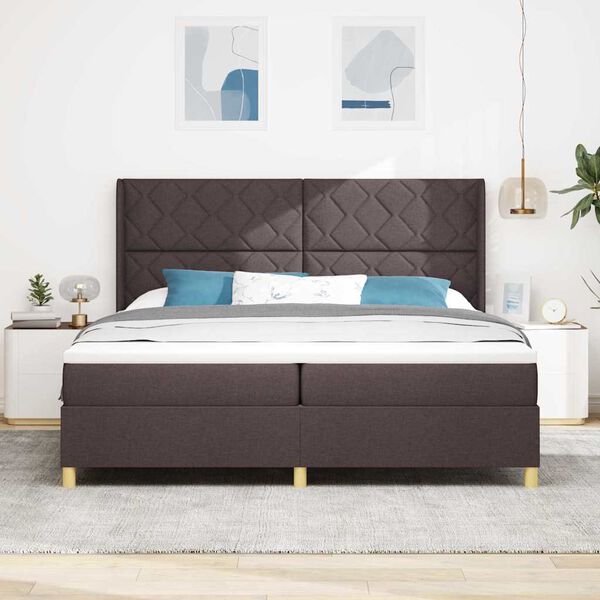 vidaXL Cama Box com colch&atilde;o com cabeceira Castanho 200 x 200 cm tecido
