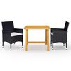 vidaXL 3 pcs conjunto de jantar para jardim preto