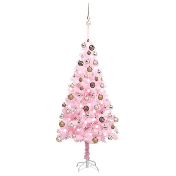 vidaXL &Aacute;rvore Natal artificial pr&eacute;-iluminada c/ bolas PVC rosa