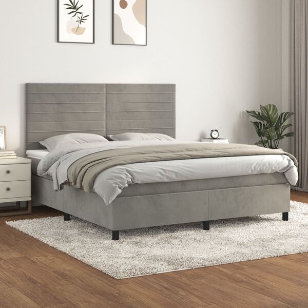 vidaXL Cama com molas/colch&atilde;o 180x200 cm veludo cinzento-claro