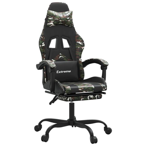 vidaXL Cadeira gaming c/ apoio p&eacute;s couro artificial preto e camuflado