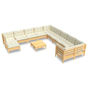 vidaXL 12 pcs conjunto lounge de jardim c/ almofad&otilde;es cor creme pinho