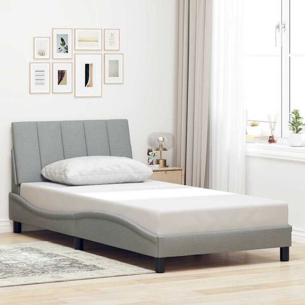 vidaXL Estrutura de cama sem colch&atilde;o Hanko 100x200 cm tecido cinzento-claro
