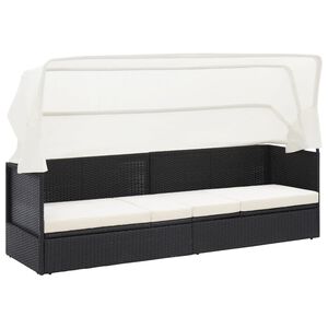 vidaXL Sof&aacute; de jardim com toldo vime preto