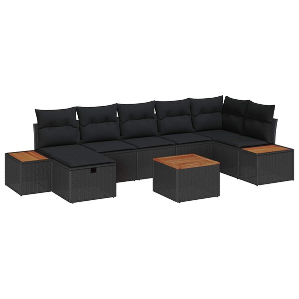 vidaXL Conjunto de Sof&aacute; de Jardim com almofada 8 pcs Preto vime PE