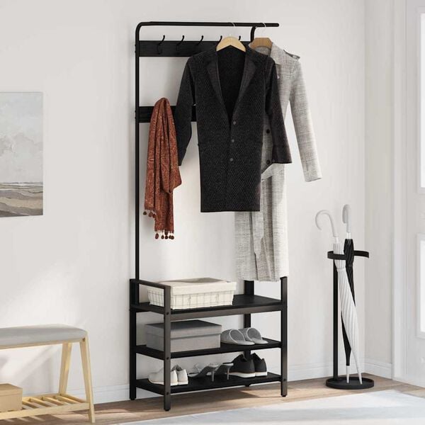 vidaXL Cabideiro Carvalho Preto 75 x 34 x 184 cm Madeira processada