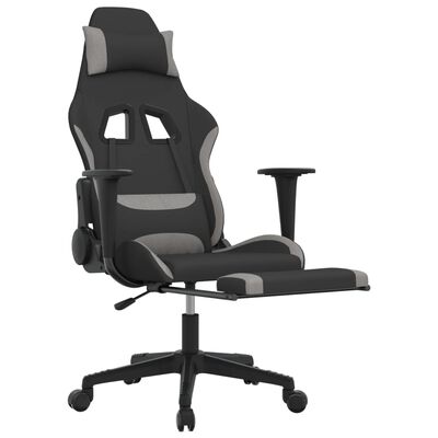 vidaxL Cadeira de gaming com apoio de pés tecido preto e cinza-claro