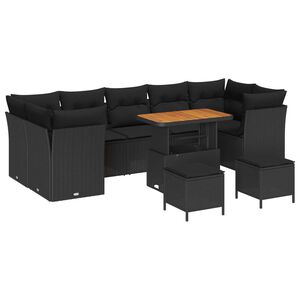 vidaXL Conjunto de Sof&aacute; de Jardim com almofada Manual 10 pcs Preto