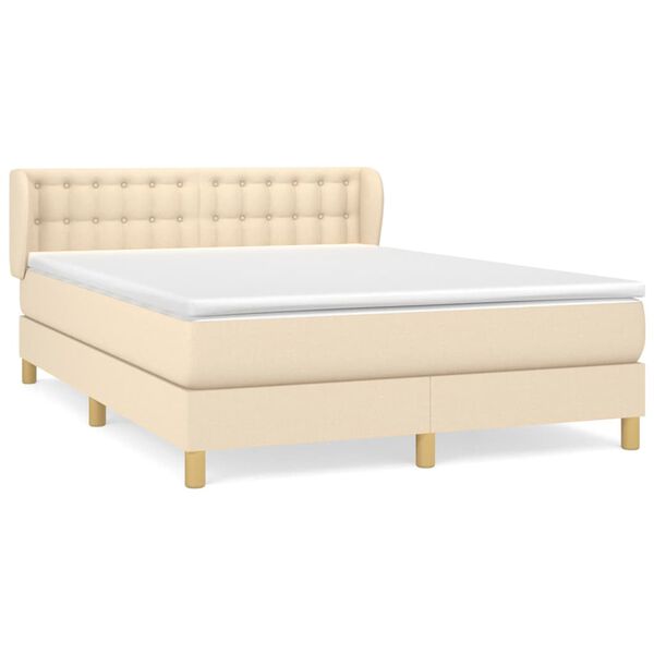 vidaXL Cama com molas/colch&atilde;o 140x190 cm tecido cor creme