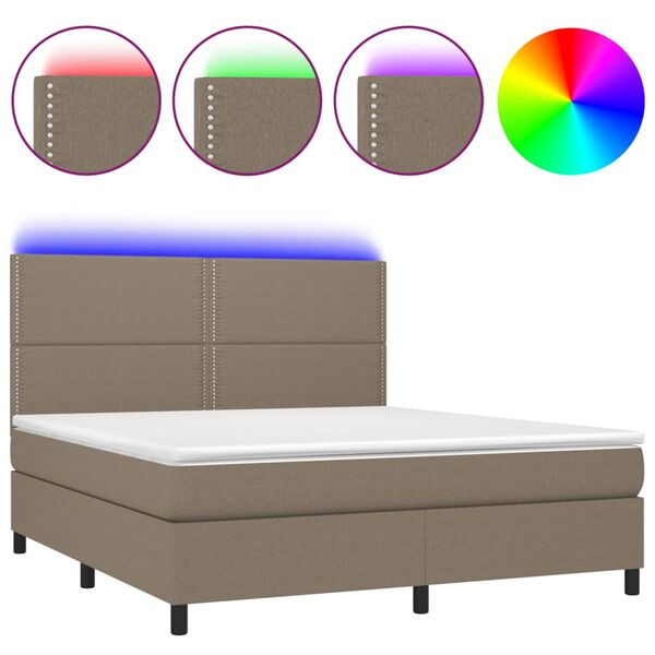 vidaXL Cama box spring colch&atilde;o/LED 160x200 cm tecido cinza-acastanhado