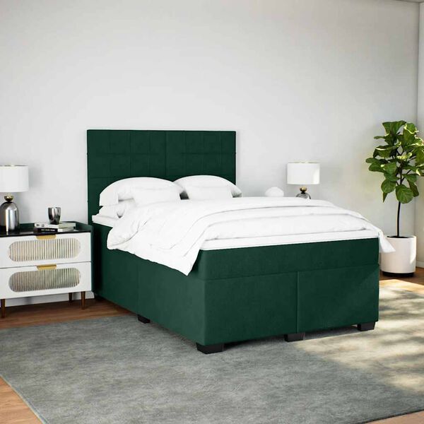 vidaXL Cama com molas/colch&atilde;o 140x200 cm veludo verde-escuro