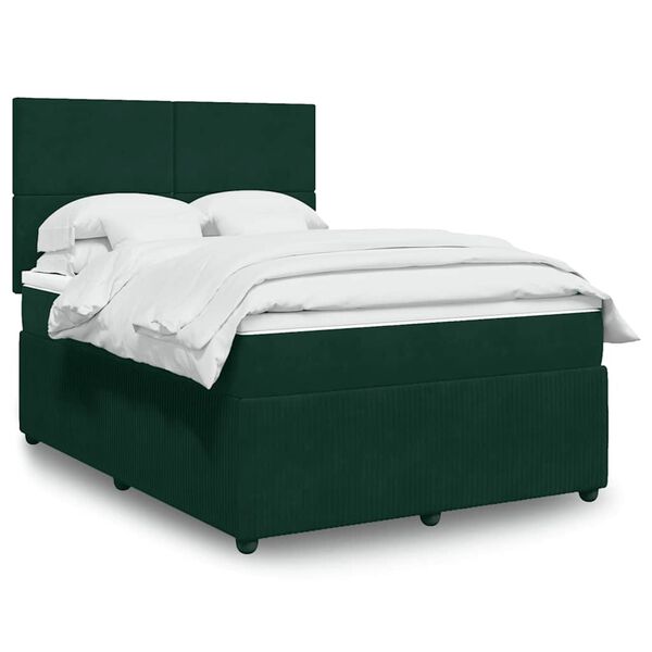 vidaXL Cama com molas/colch&atilde;o 140x200 cm veludo verde-escuro