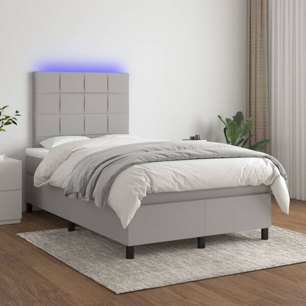 vidaXL Cama box spring c/ colch&atilde;o e LED 120x200 cm tecido cinza-claro