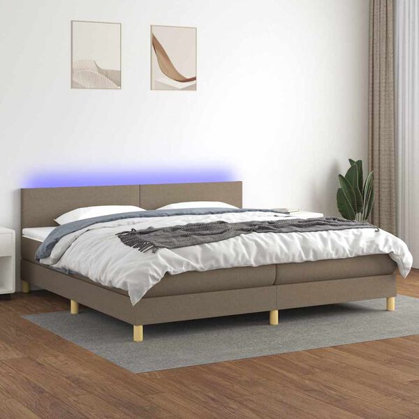 vidaXL Cama box spring colch&atilde;o/LED 200x200cm tecido cinza-acastanhado