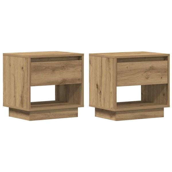 vidaXL Criado-mudo com gaveta 2 pcs Carvalho Artesanal 45 x 34 x 44 cm