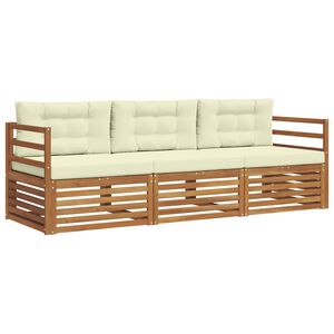 vidaXL Conjunto de Sof&aacute;s para Exterior 3 unid. Natural e Creme