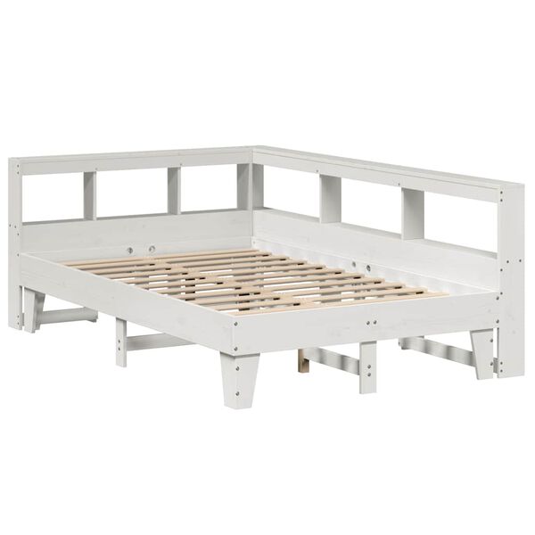 vidaXL Cama com estante sem colch&atilde;o 140x190 cm pinho maci&ccedil;o branco